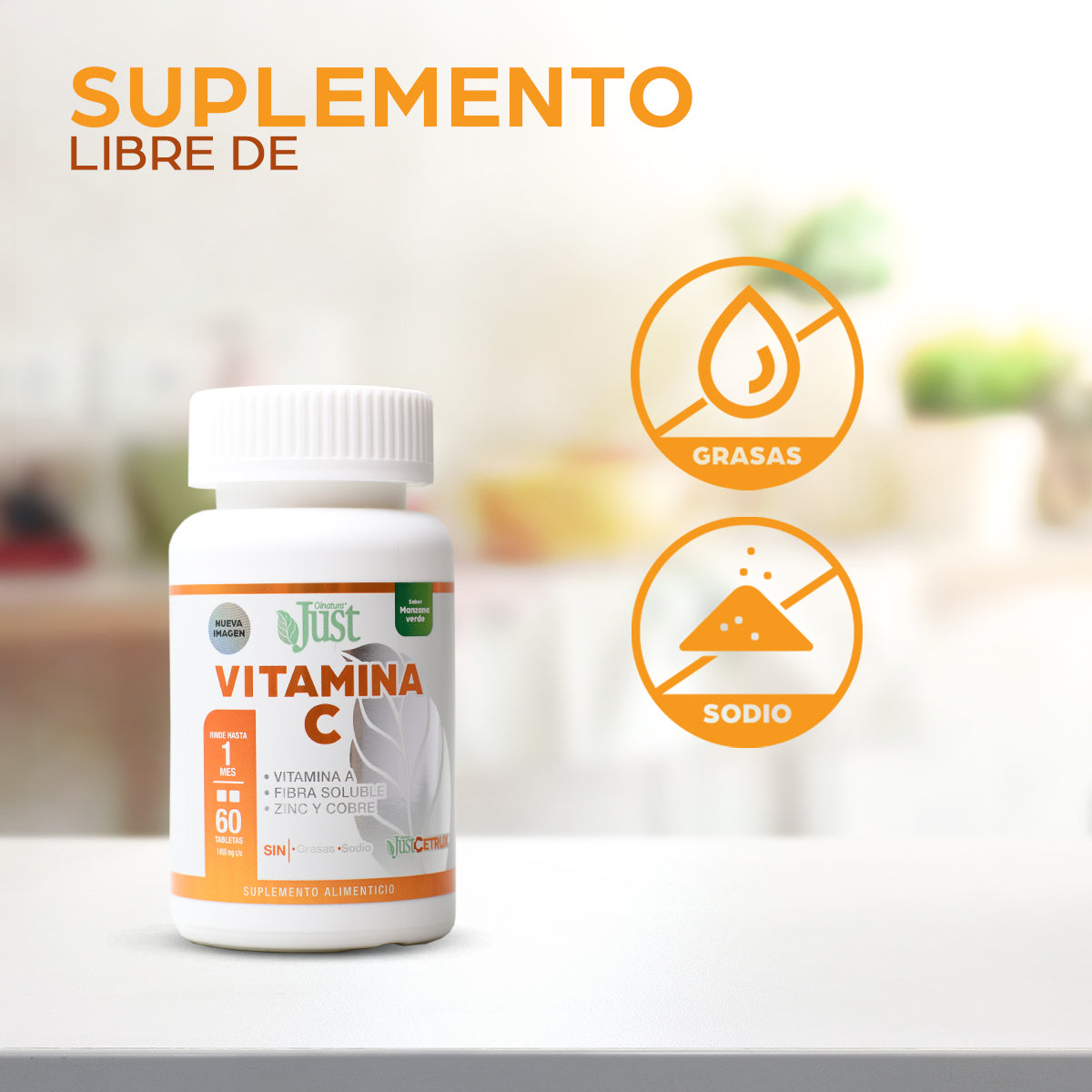 JustCetrux 60 Tabletas de Vitamina C + Vitamina A y Zinc-Olnatura Just