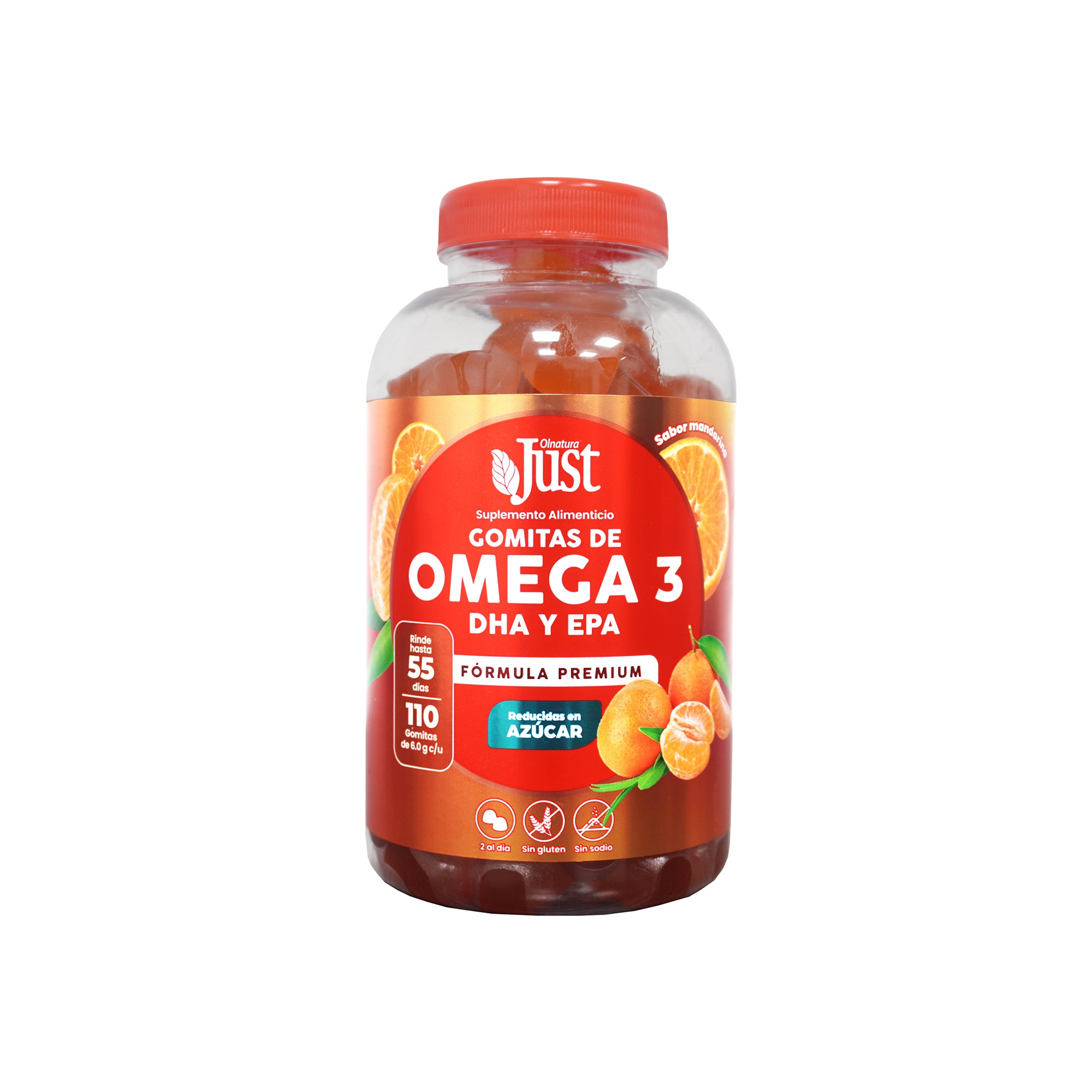110 Gomitas de Omega 3 EPA y DHA, Reducidas en azúcar sabor mandarina