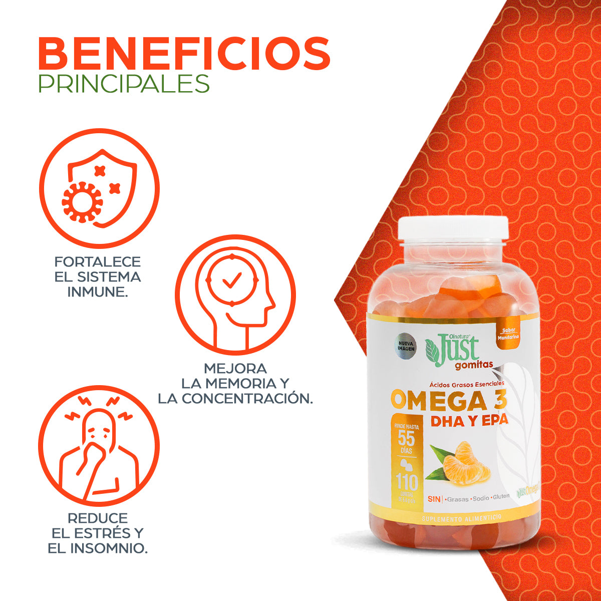 110 Gomitas de Omega 3 con ácidos grasos EPA y DHA