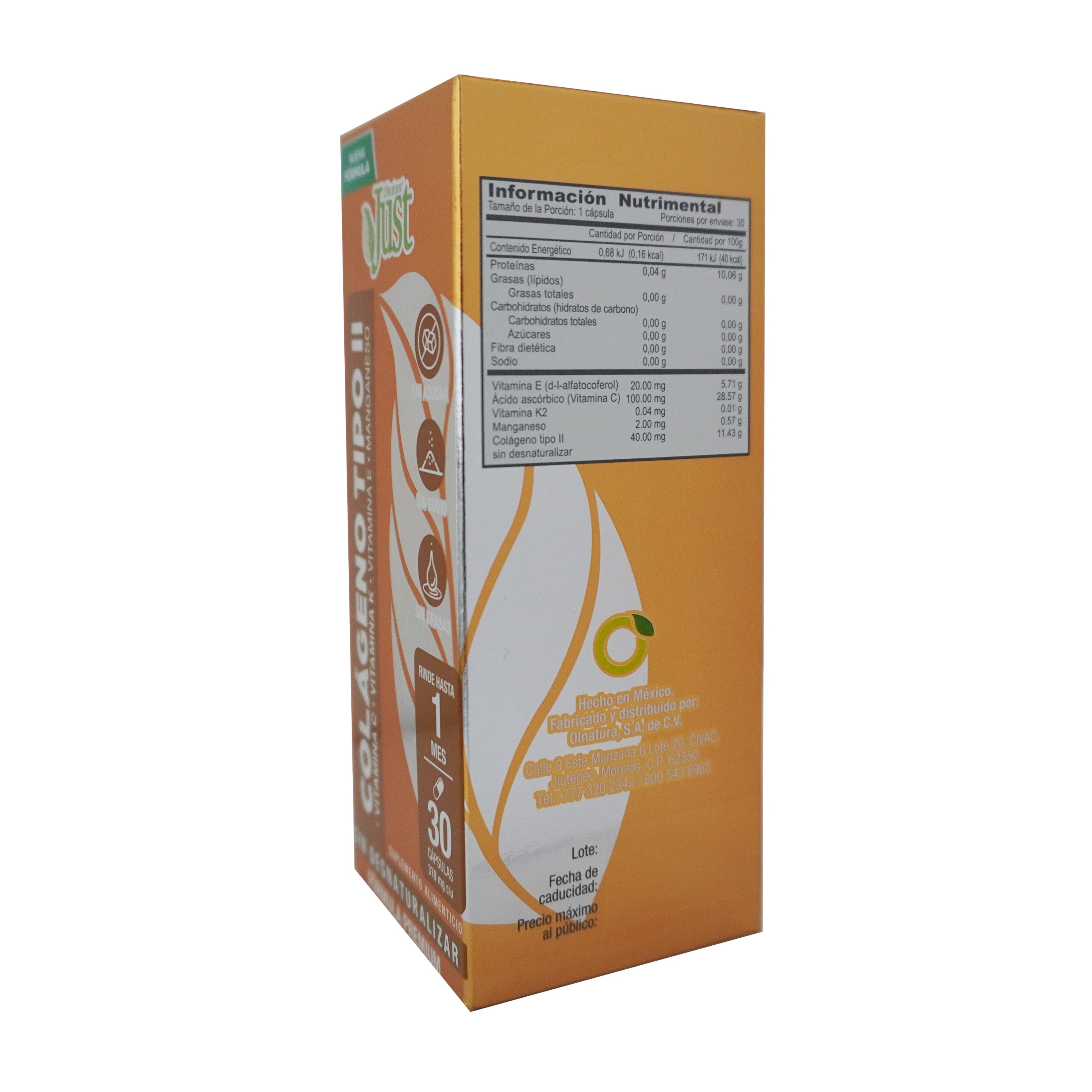 Colágeno Tipo 2 + Vitamina E y Manganeso 30 Cápsulas-Olnatura Just