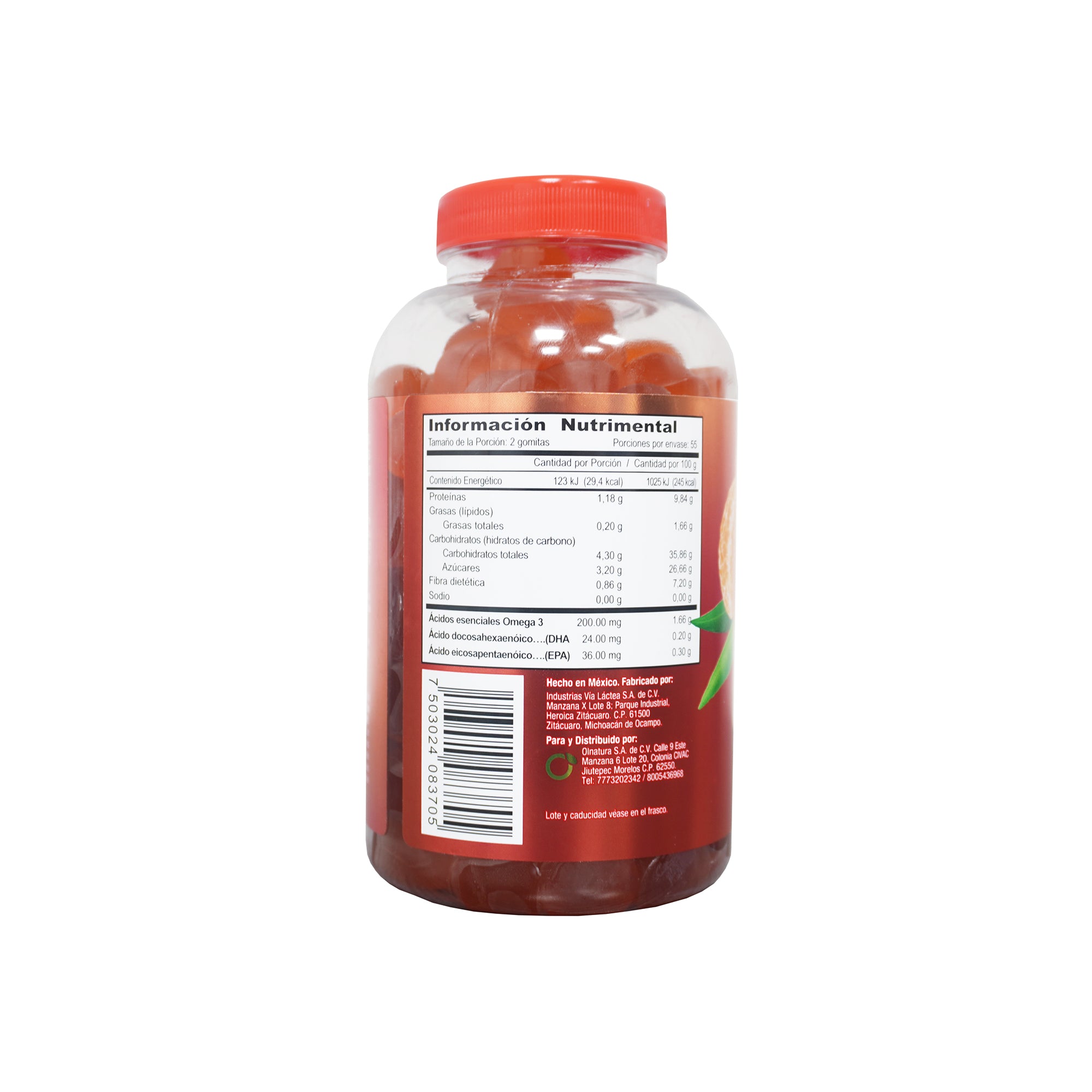 110 Gomitas de Omega 3 EPA y DHA, Reducidas en azúcar sabor mandarina