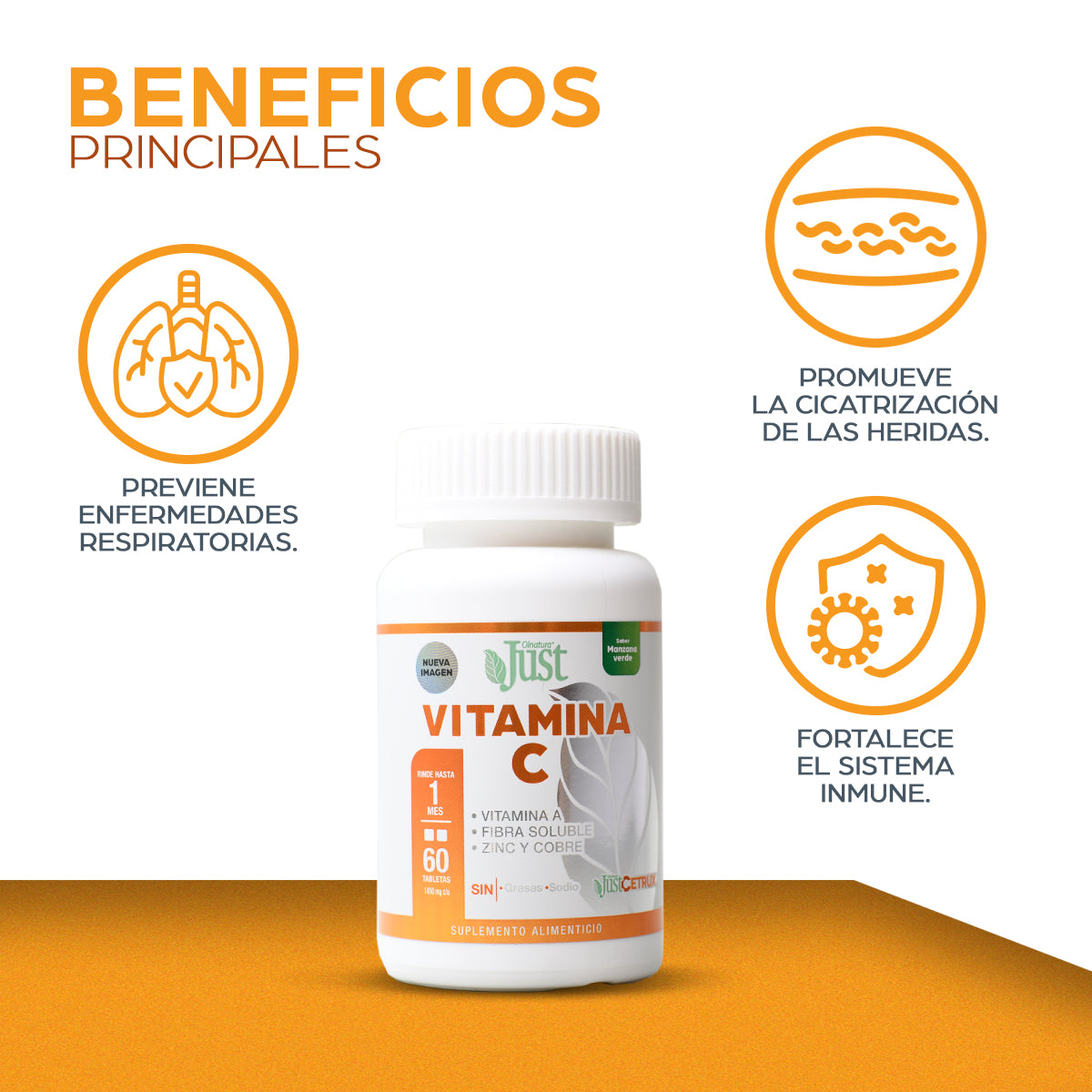 JustCetrux 60 Tabletas de Vitamina C + Vitamina A y Zinc-Olnatura Just